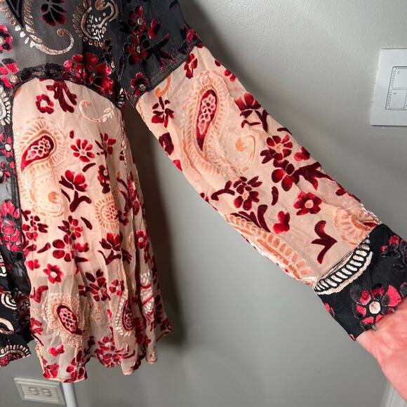 ADORE Crushed Velvet Burnout Paisley Tunic Top Size S Boho Artsy Sheer Lagenlook - Picture 5 of 13